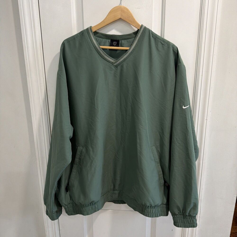 Nike Golf Mens Vneck Pullover Jacket Green Lightweight Windbreaker Pockets XL